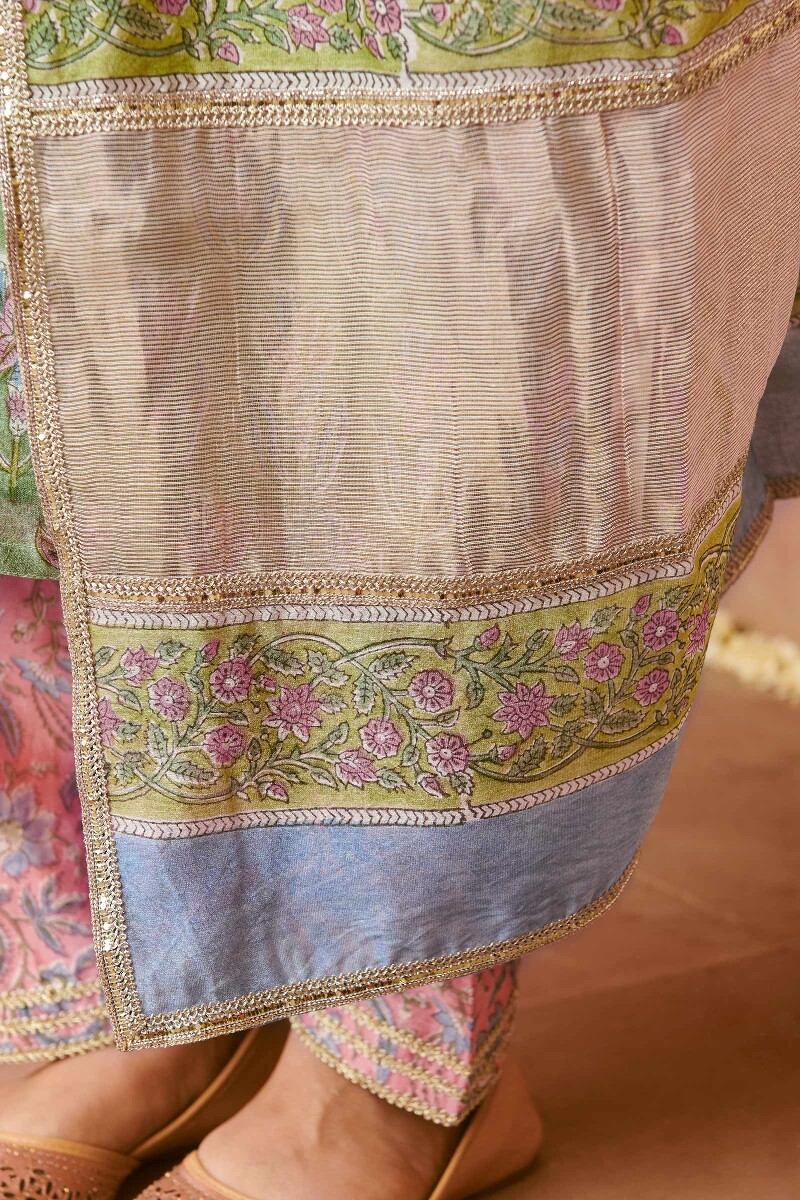 Blue Hand Block-Printed Chanderi Dupatta