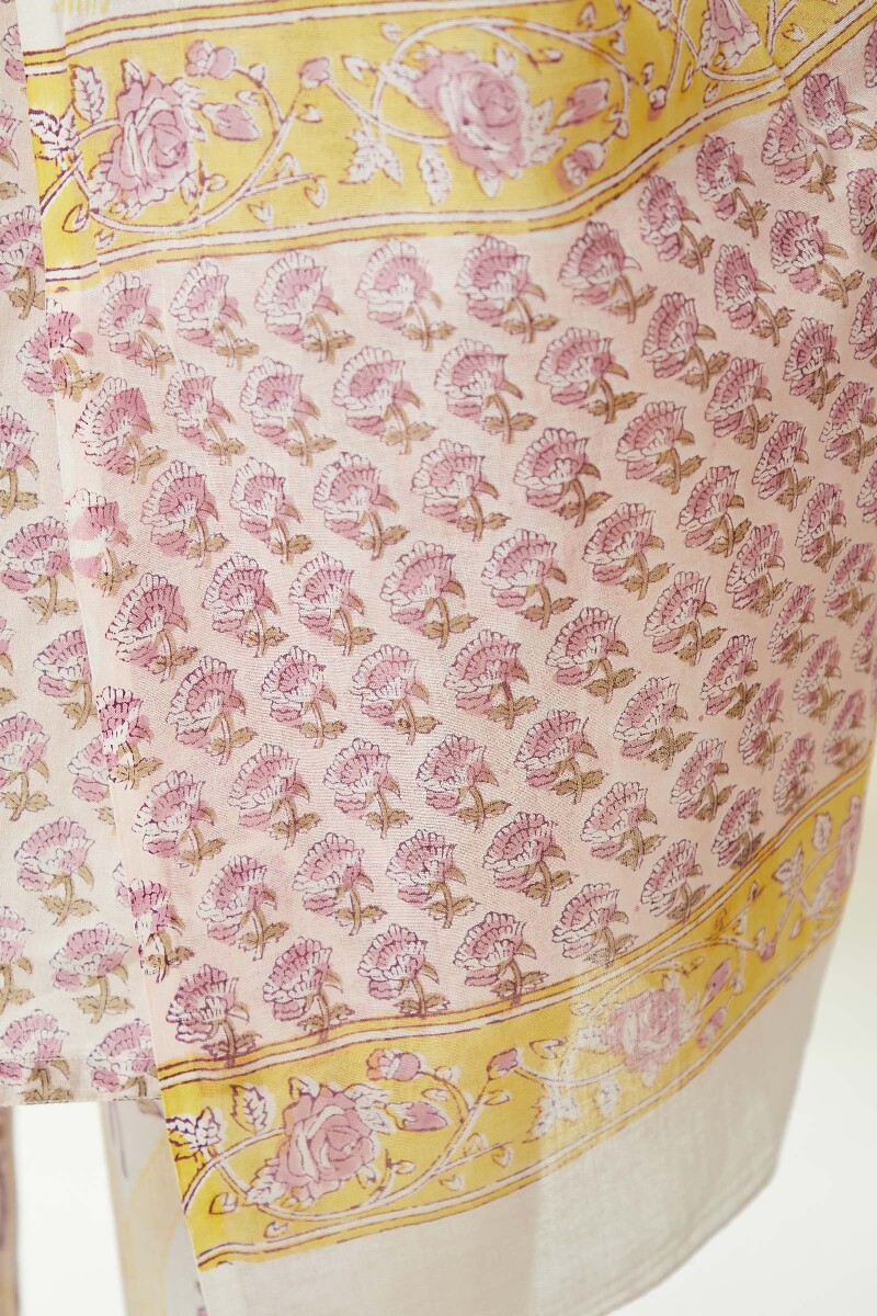 Yellow Hand Block-Printed Cotton Mul Dupatta