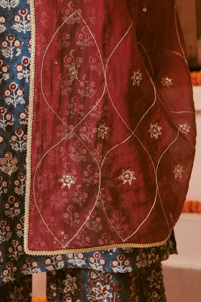 Maroon Handcrafted Cotton Silk Dupatta