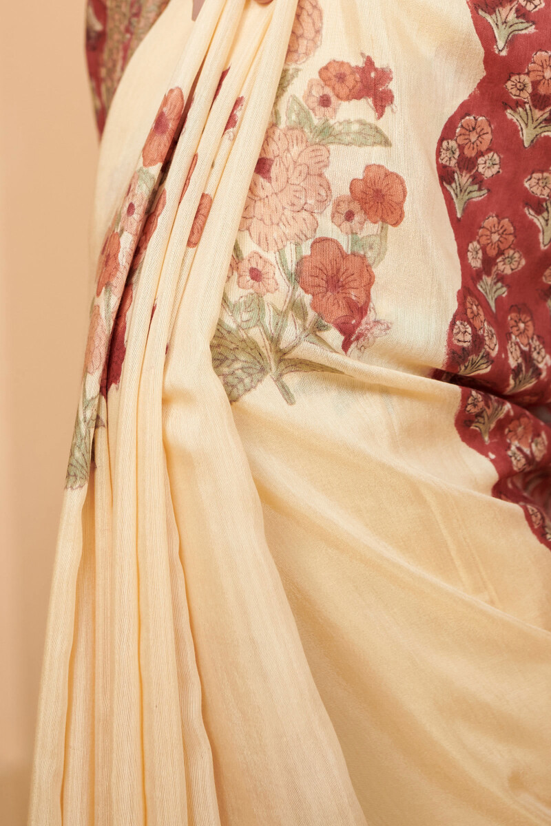 Sanganeri Hand Block-Printed Cotton Silk Saree