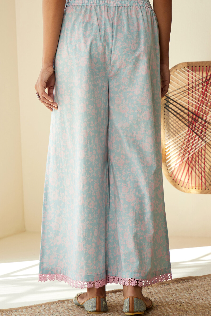 Blue Hand Printed Cotton Palazzo