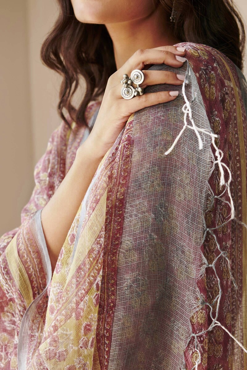 Purple Hand Block-Printed Kota Dupatta