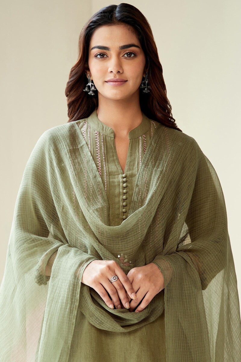 Olive Green Handcrafted Kota Dupatta