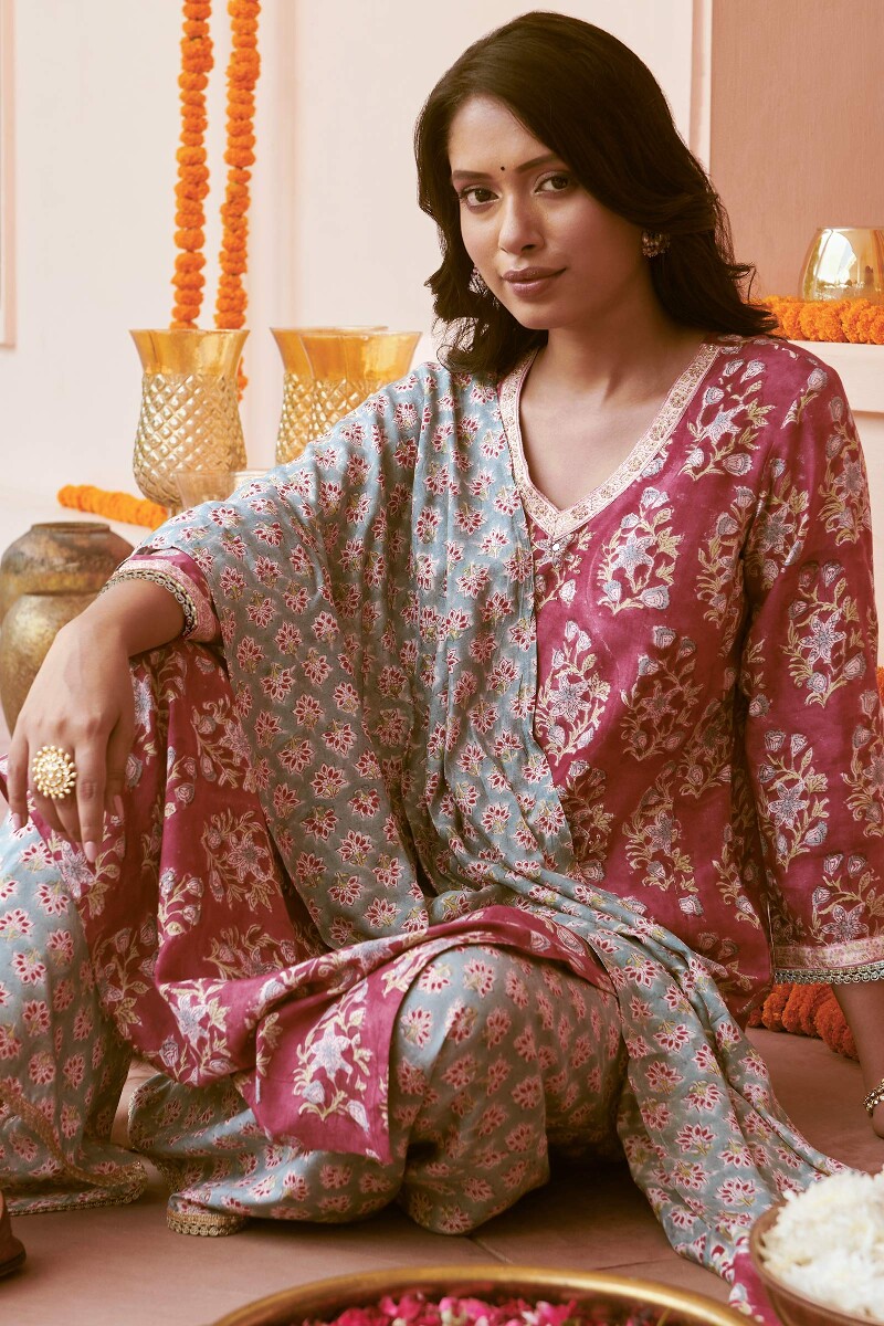 Blue Hand Block-Printed Modal Dupatta