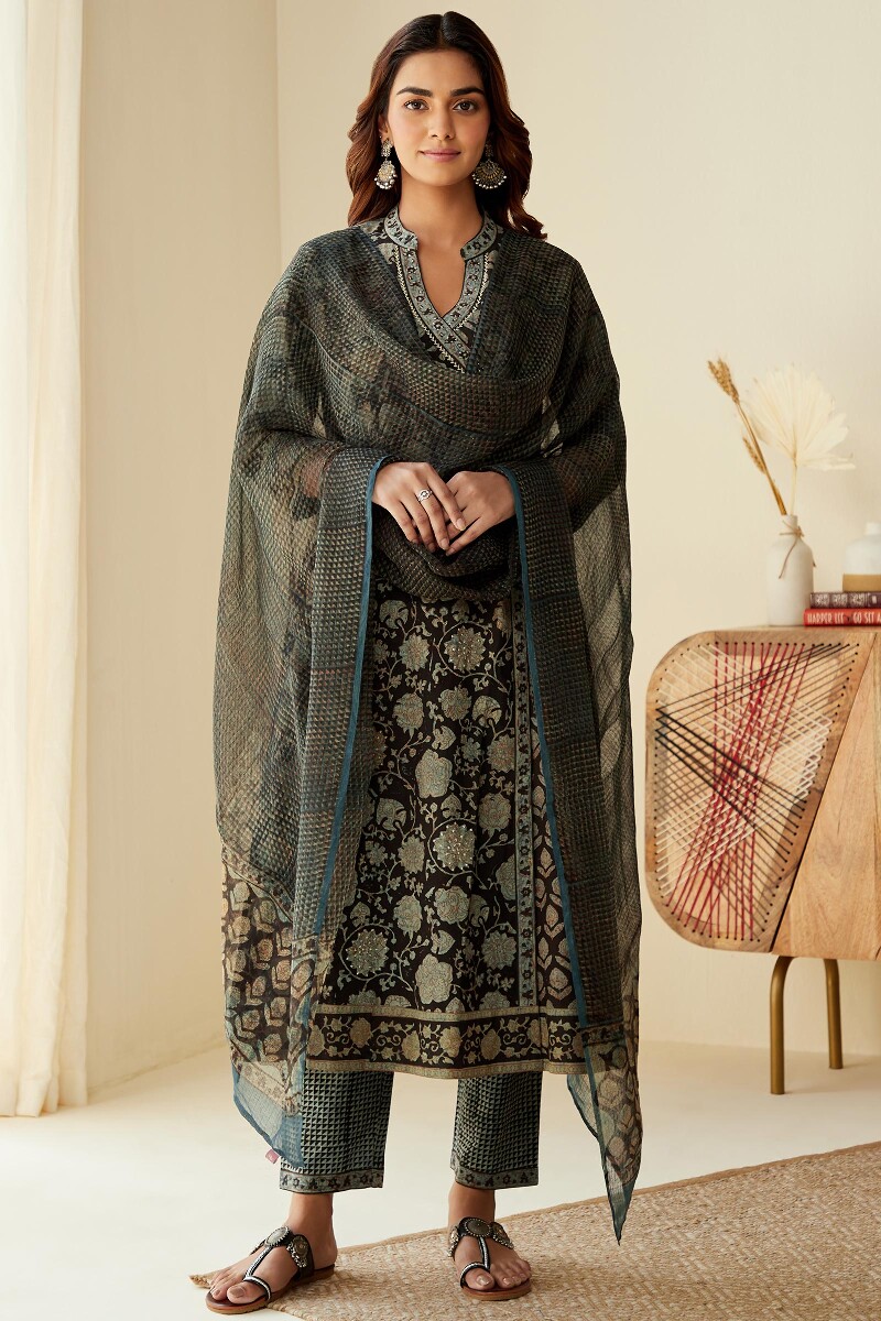 Akola Hand Block-Printed A-Line Cotton Kurta