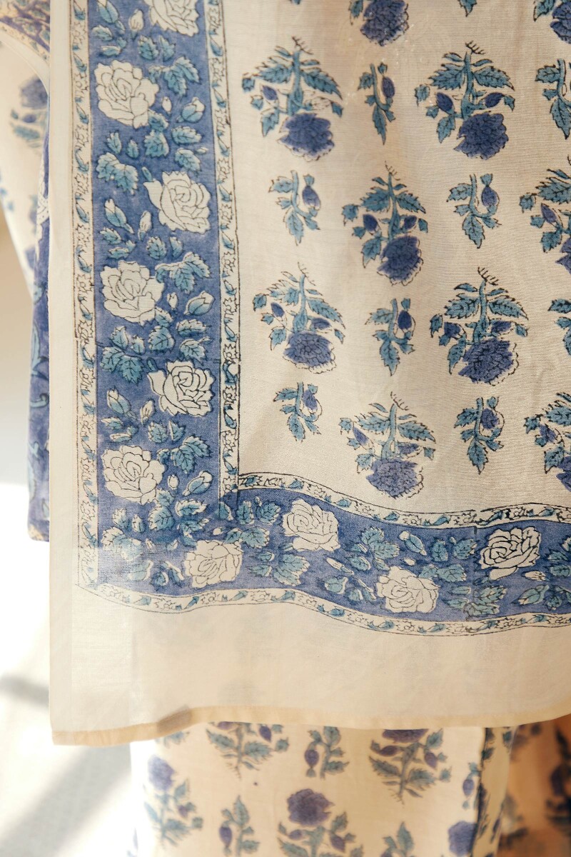 Beige Hand Block-Printed Chanderi Dupatta