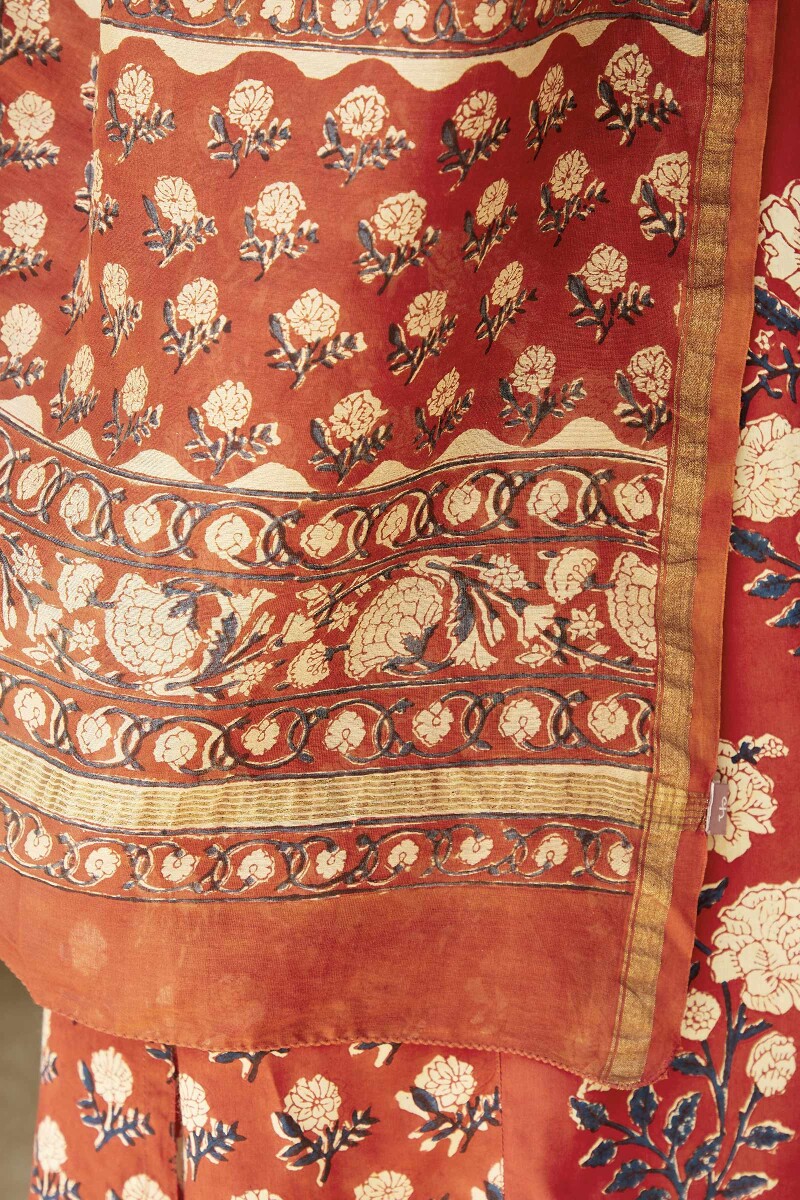 Bagru Hand Block-Printed Chanderi Dupatta