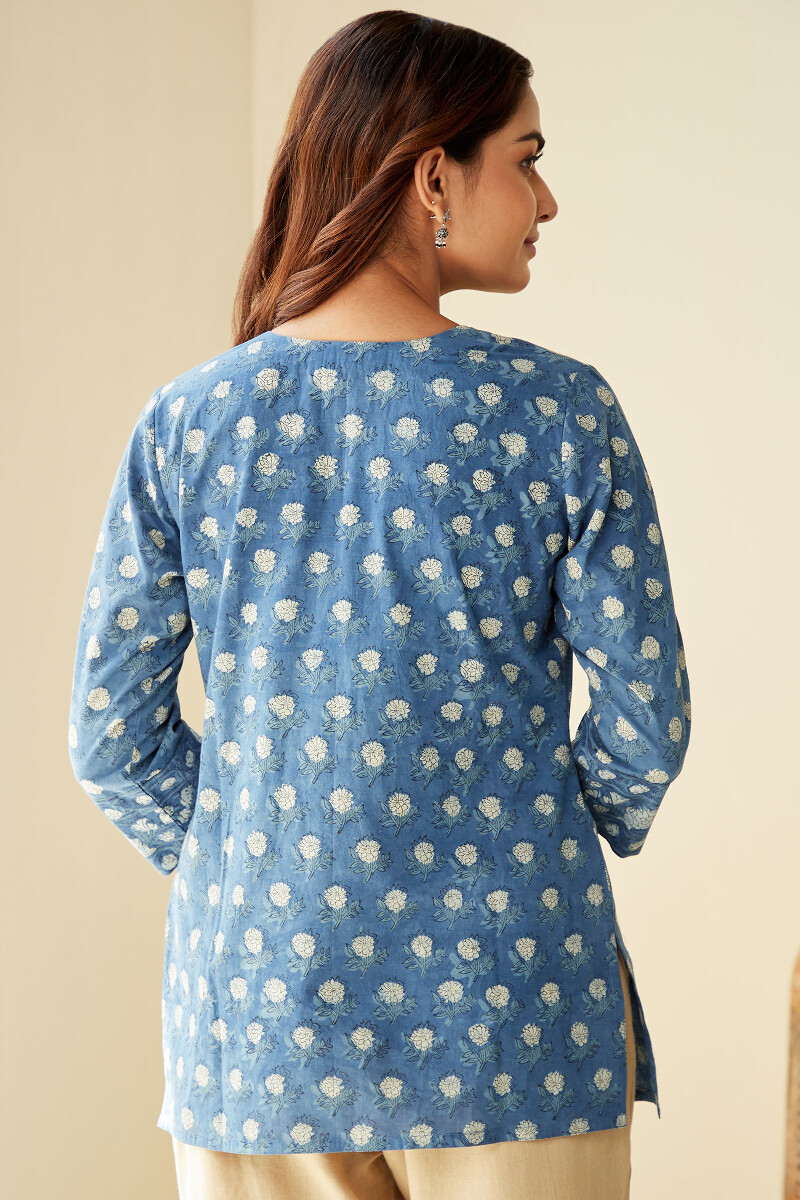 Indigo Hand Block-Printed Cotton Top
