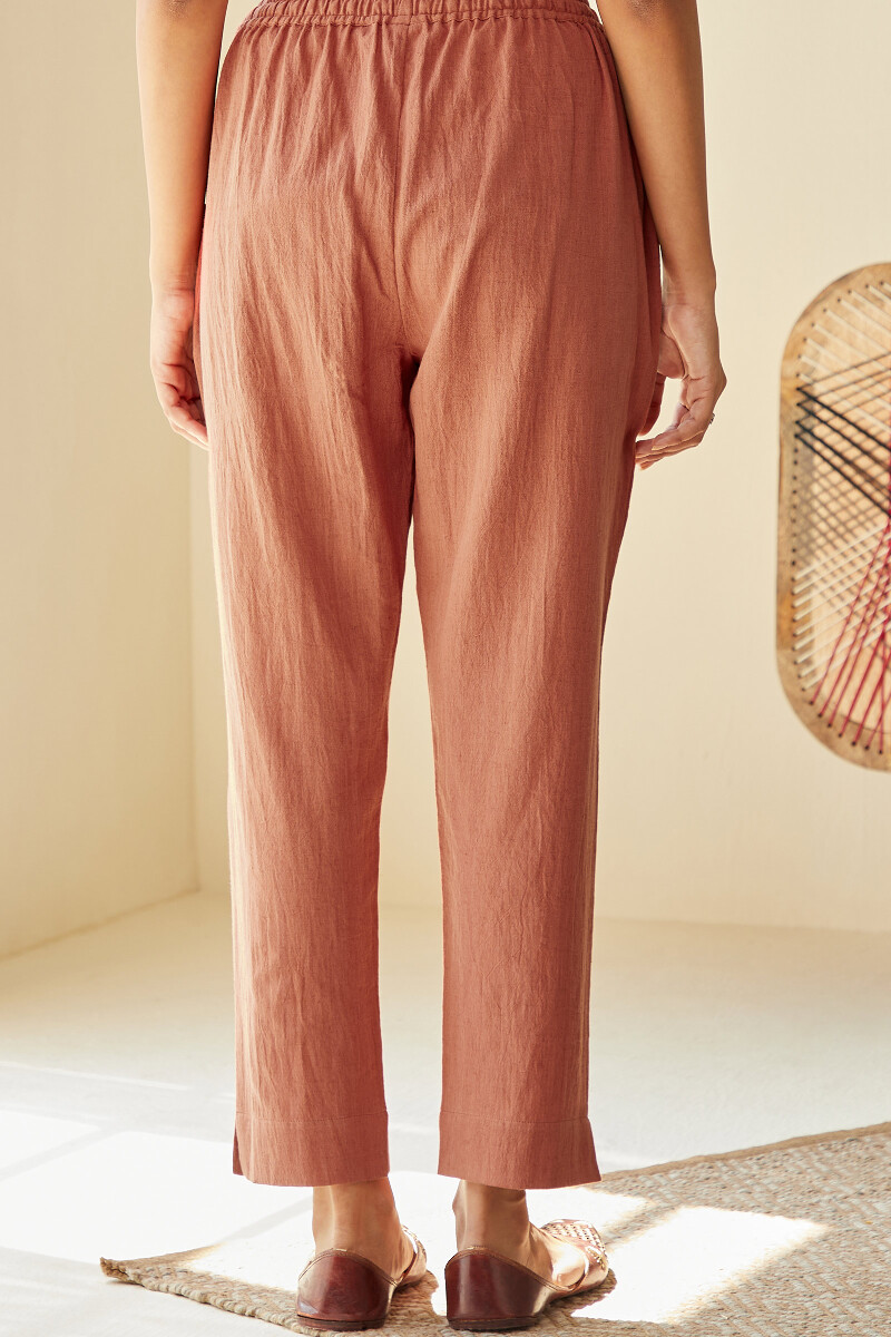 Peach Handcrafted Cotton Flax Narrow Pants