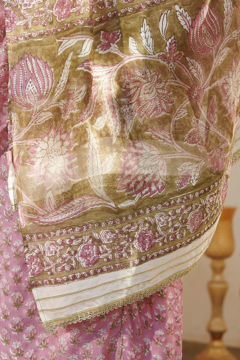 Purple Hand Block-Printed Chanderi Dupatta
