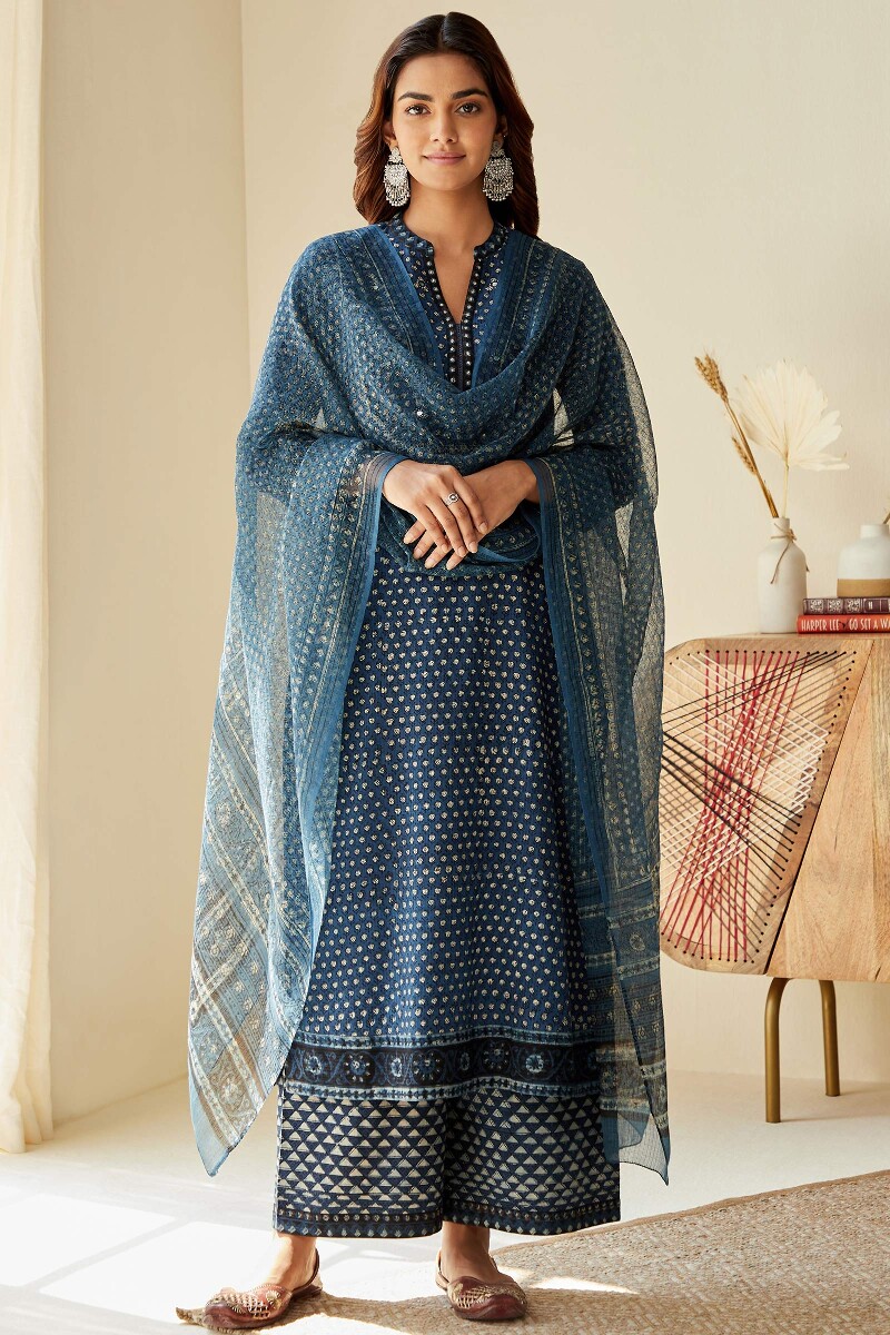 Bagru Hand Block-Printed Straight Cotton Dobby Kurta