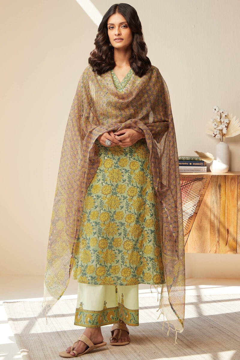 Dusky Pink Hand Block-Printed Kota Dupatta
