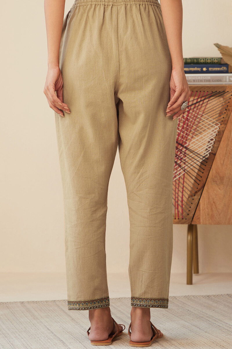 Brown Handcrafted Cotton Flax Narrow Pants