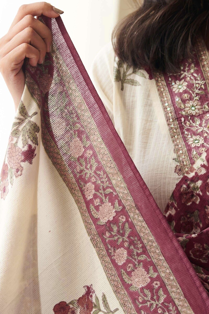 Maroon Hand Block-Printed Cotton Mul Dupatta