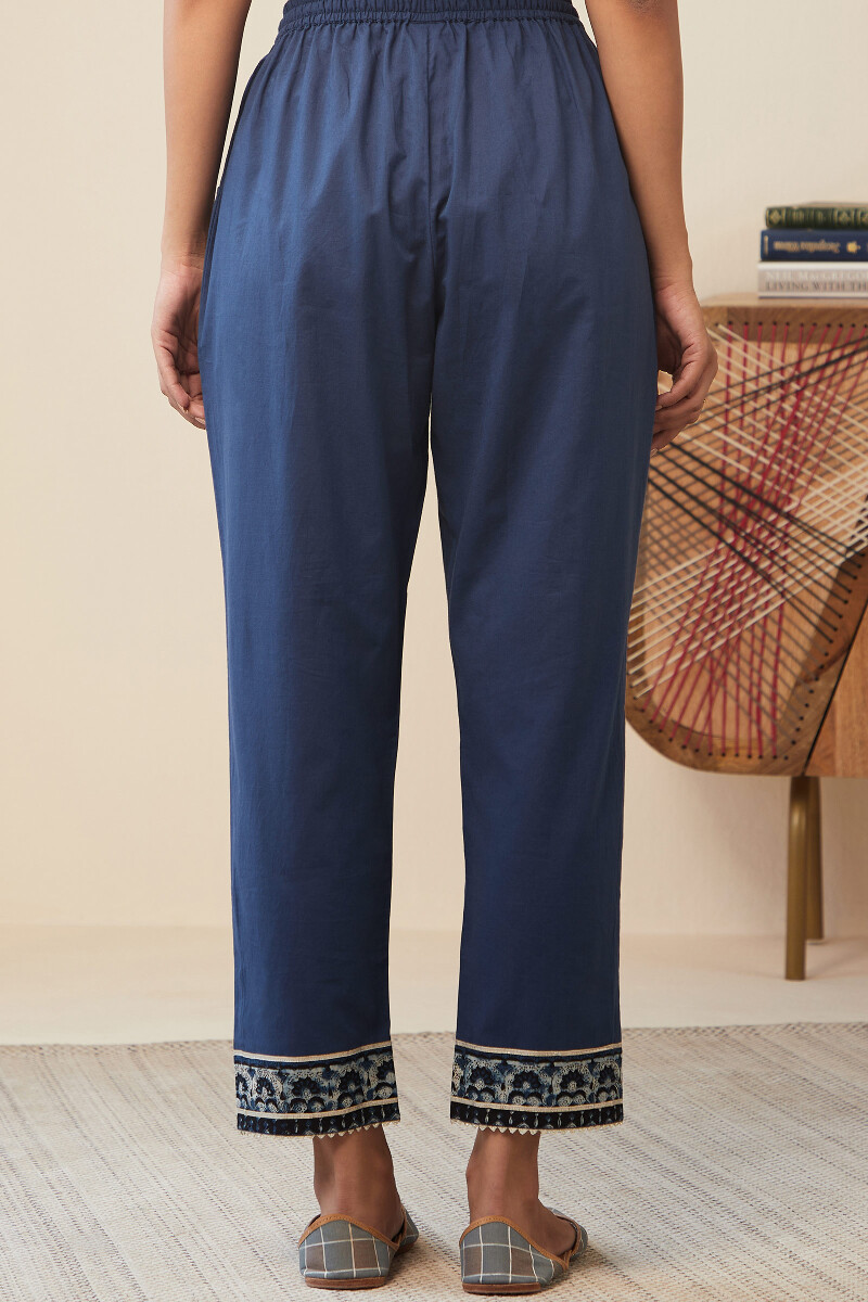 Blue Handcrafted Cotton Narrow Pants