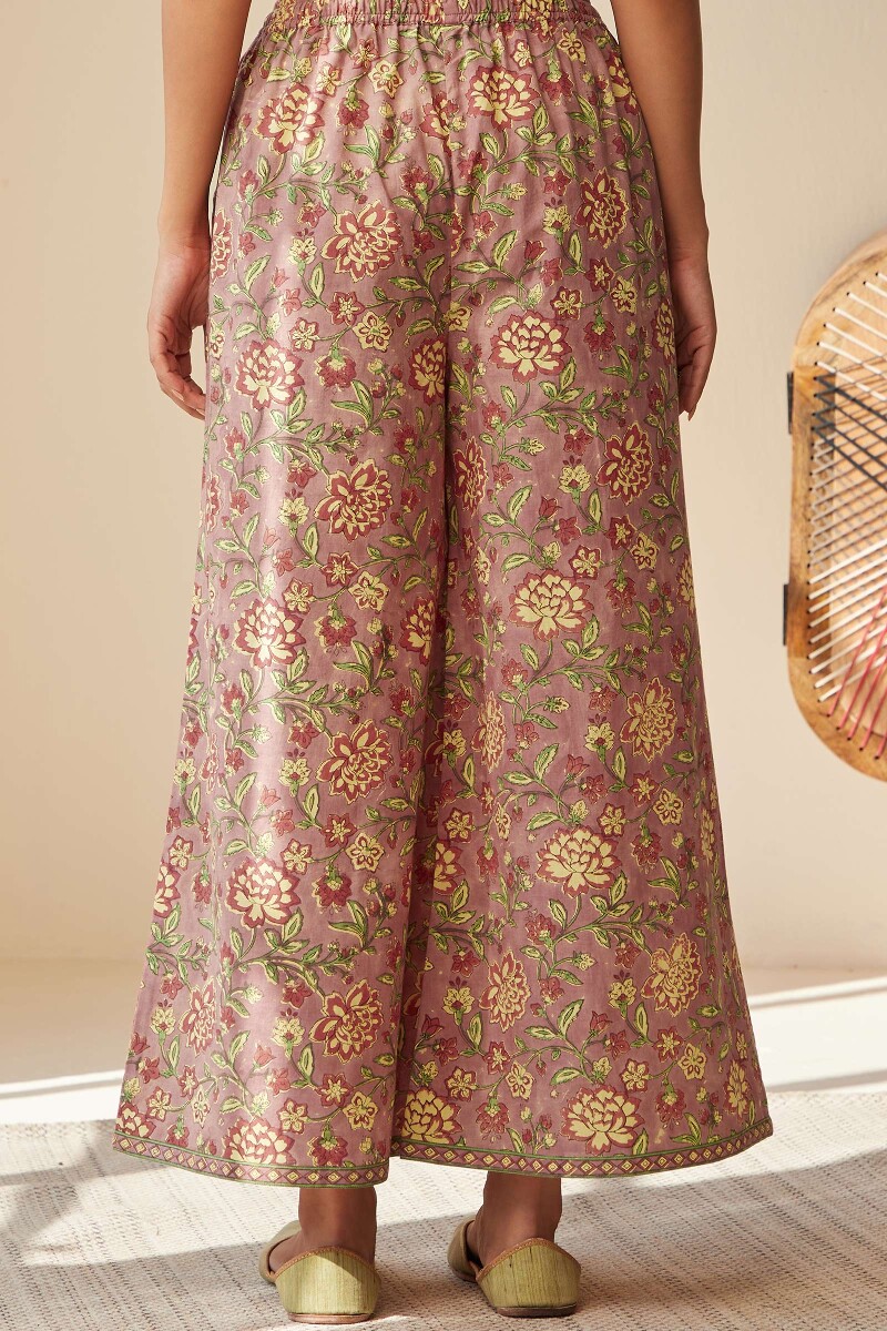 Purple Hand Block-Printed Cotton Palazzo