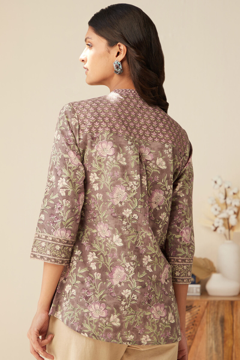 Brown Hand Block-Printed Cotton Top