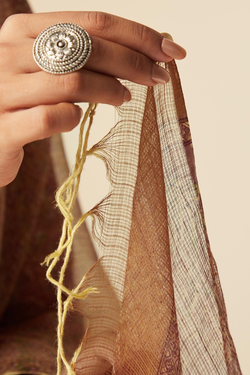 Brown Hand Block-Printed Kota Dupatta