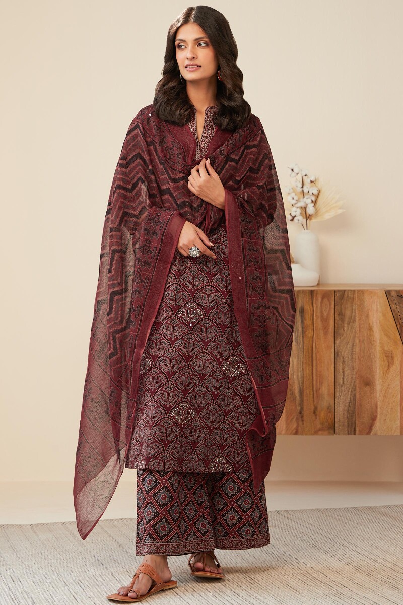 Ajrak Hand Block-Printed Straight Cotton Kurta
