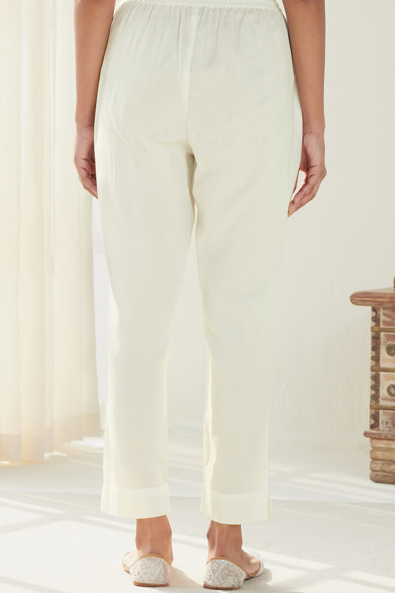 White Handcrafted Cotton Narrow Pants