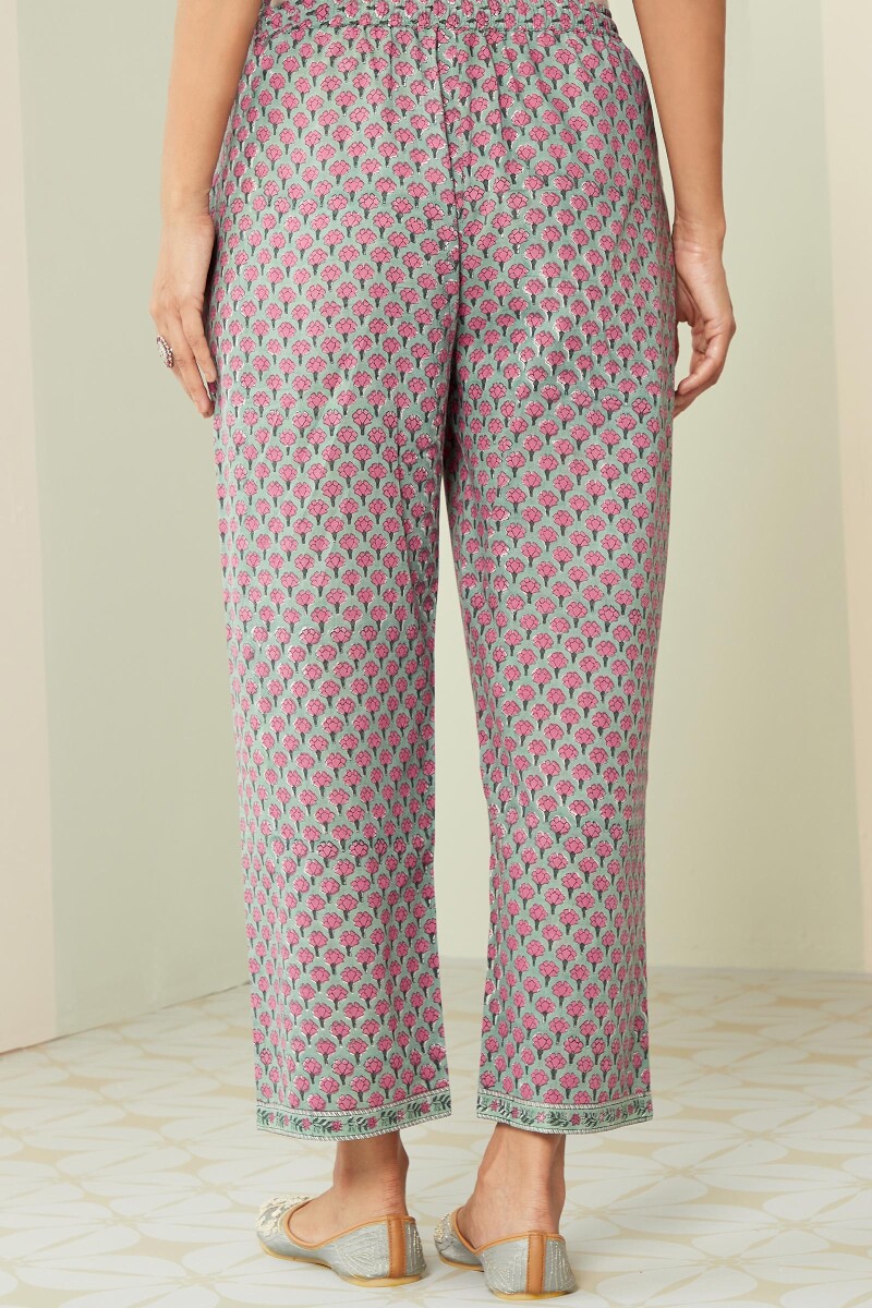 Green Hand Block-Printed Cotton Farsi