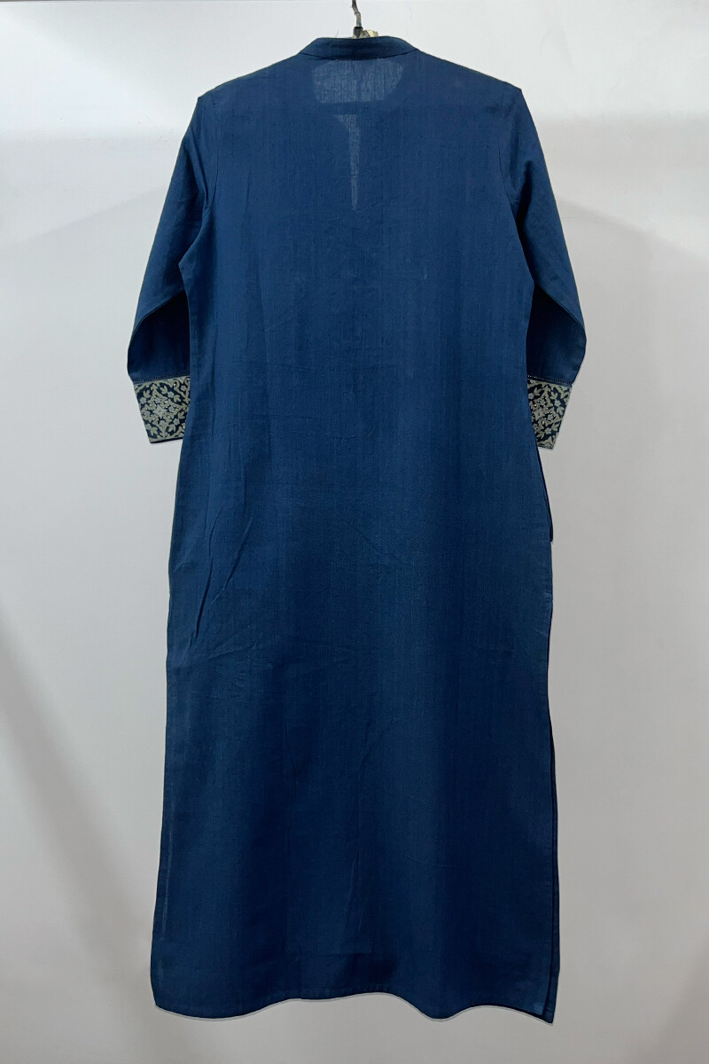 Blue Embroidered Cotton Kurta, Pants & Dupatta