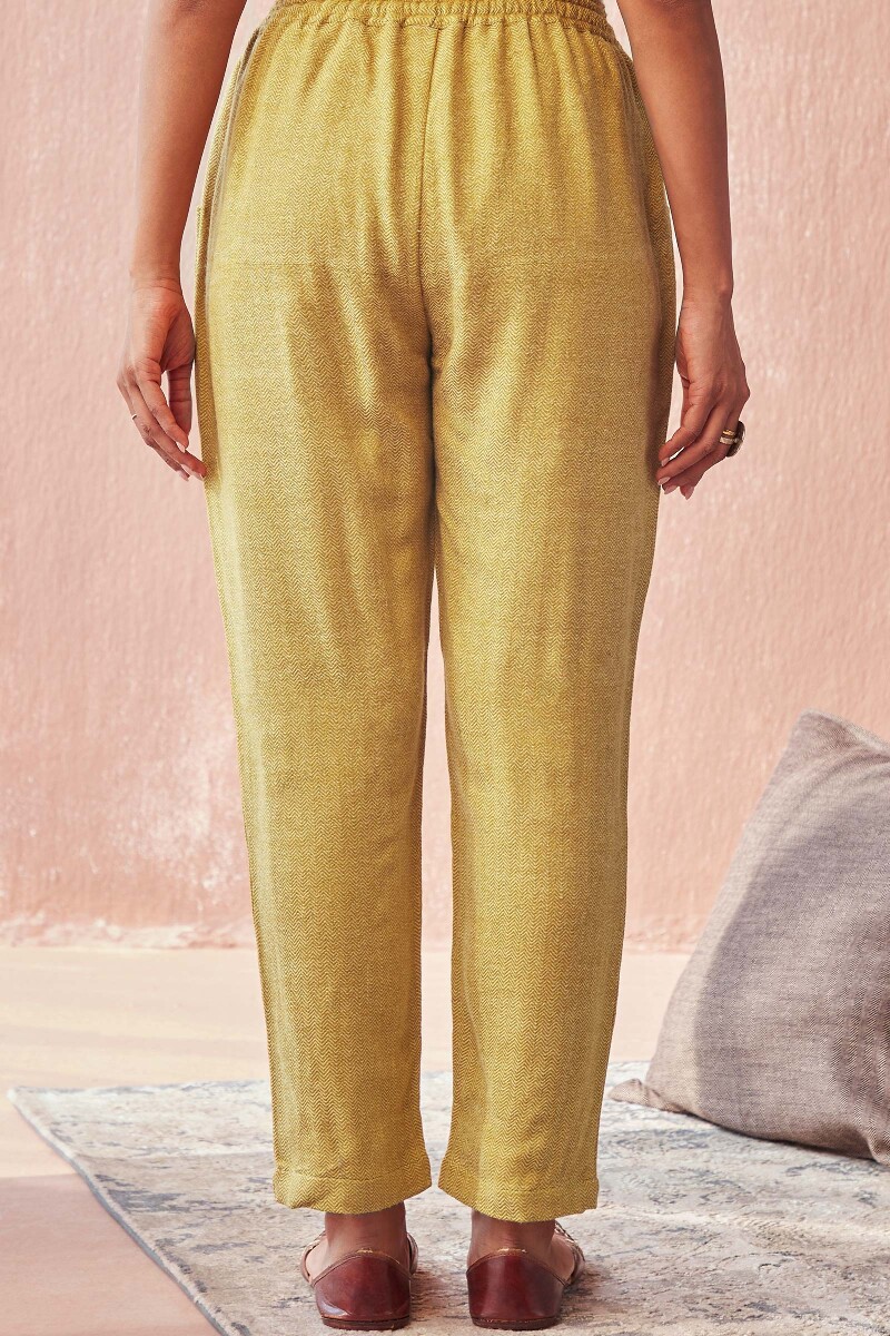 Yellow Handcrafted Faux Wool Narrow Pants