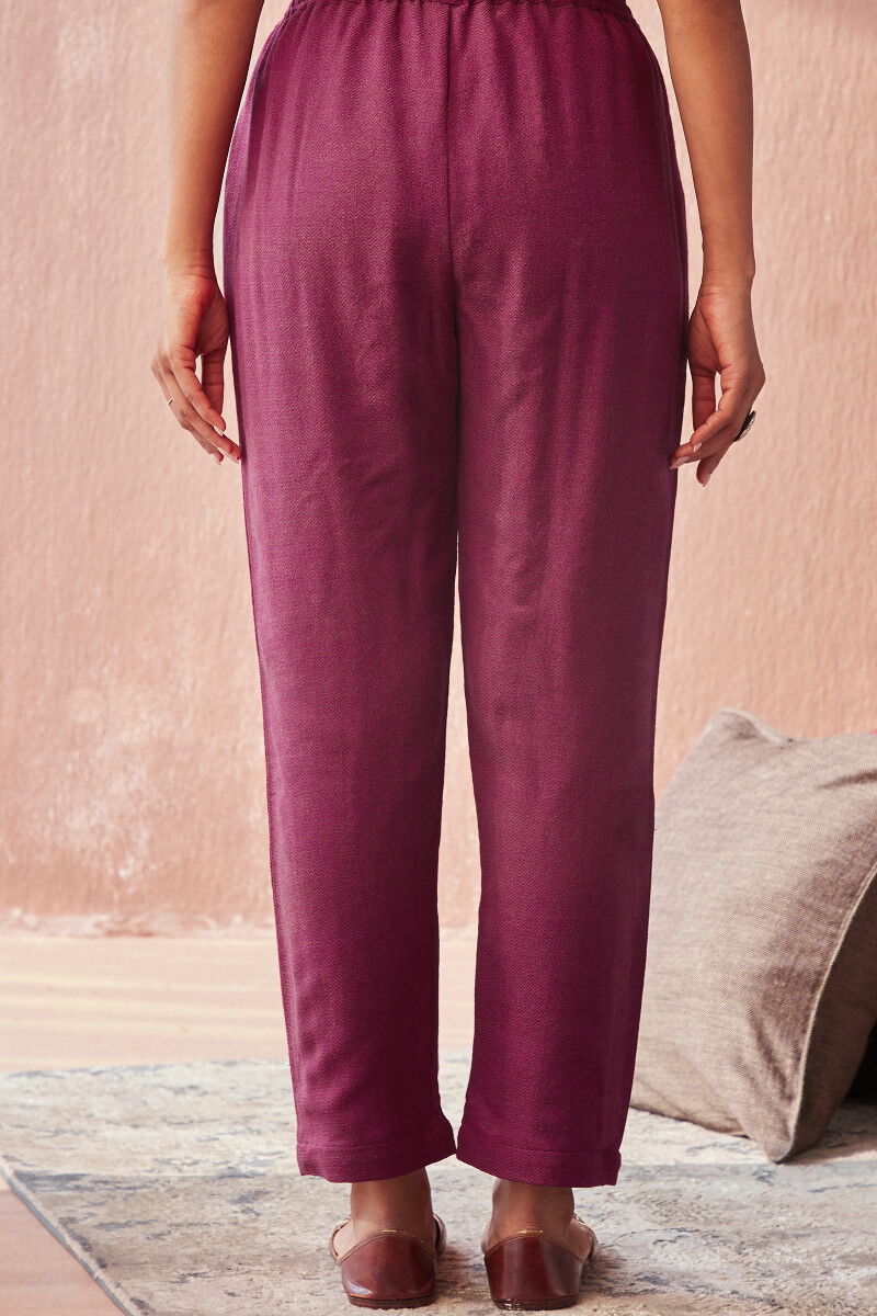 Pink Handcrafted Faux Wool Narrow Pants