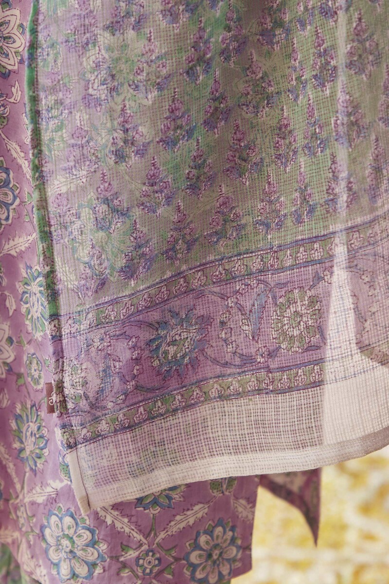 Purple Hand Block-Printed Kota Dupatta