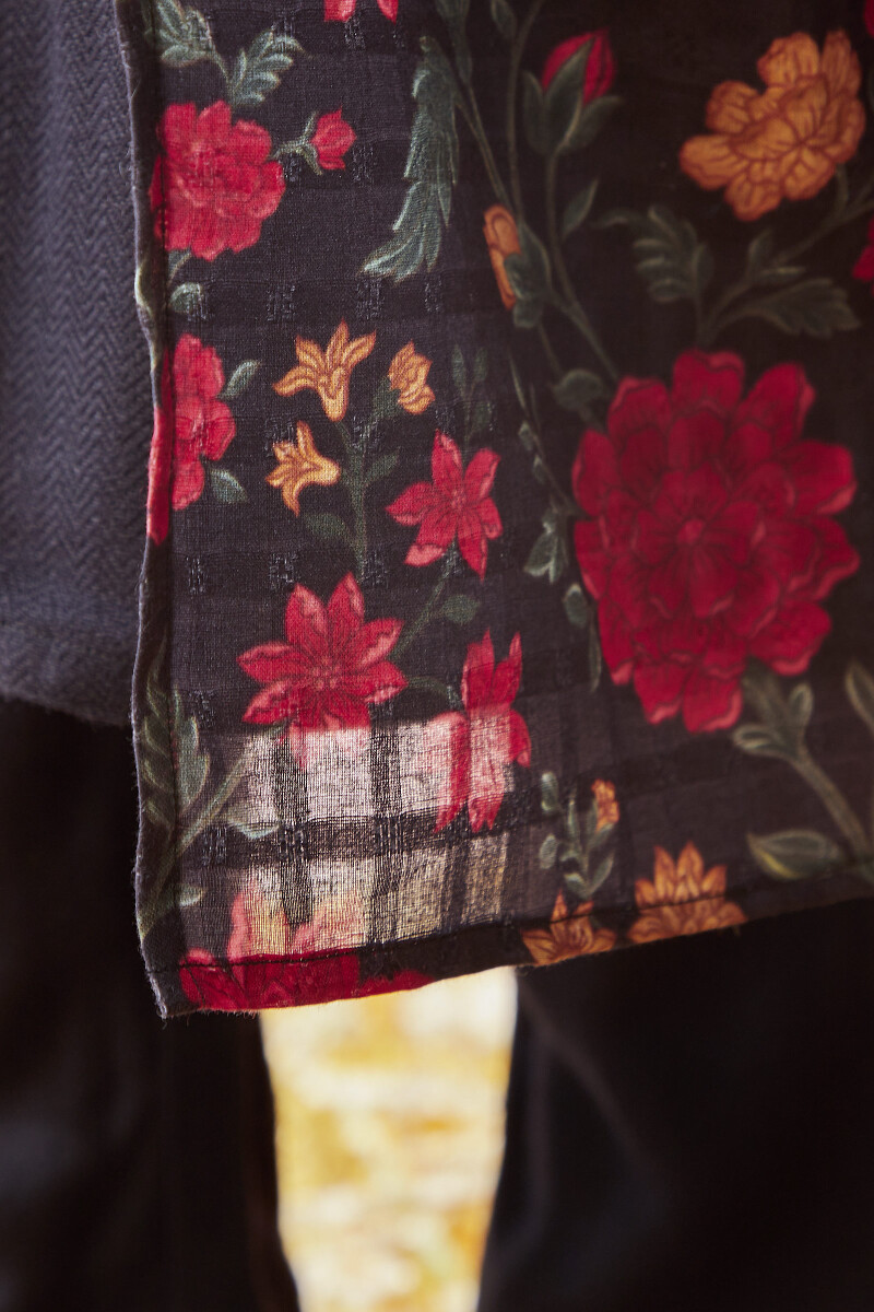 Black Printed Cotton Dobby Dupatta