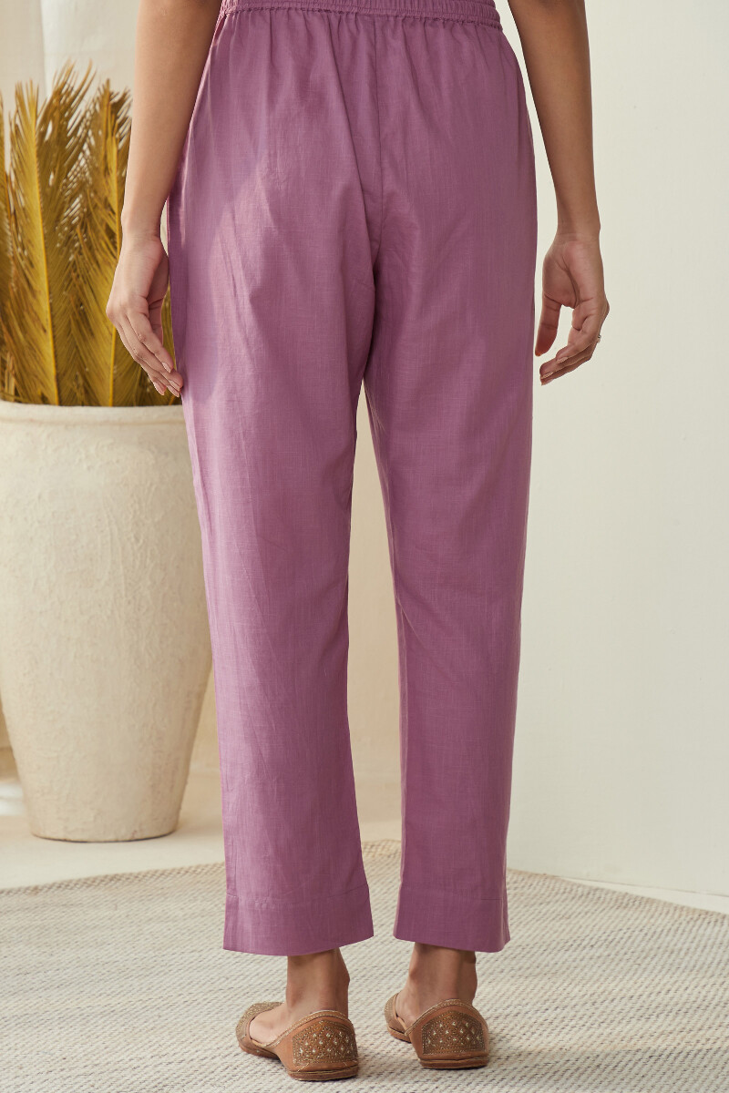 Purple Handcrafted Cotton Slub Narrow Pants