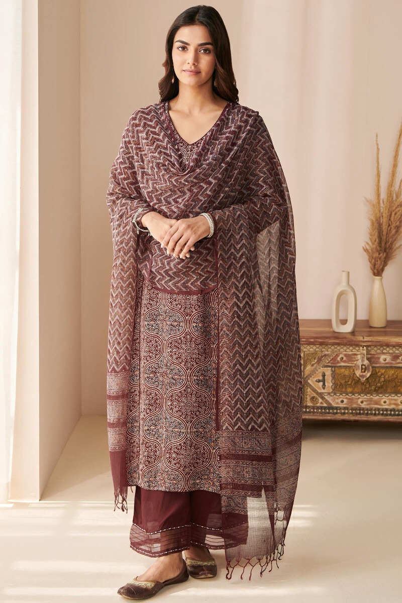 Ajrak Hand Block-Printed Straight Modal Kurta