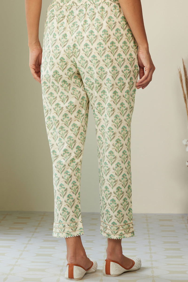Off-White Hand Block-Printed Narrow Pants