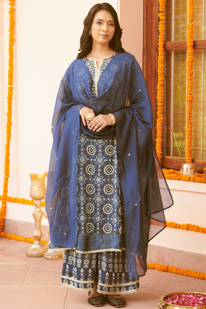Indigo Handcrafted Cotton Silk Dupatta