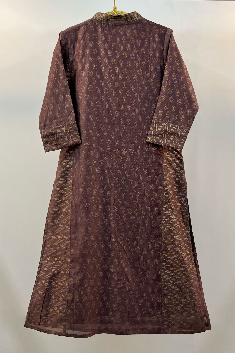 Purple Hand Block-Printed Chanderi Kurta