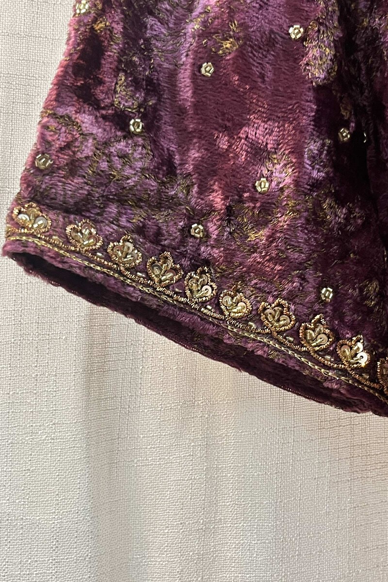 FG Specials: 1 of 1- Purple Handcrafted Velvet Kurta & Pants