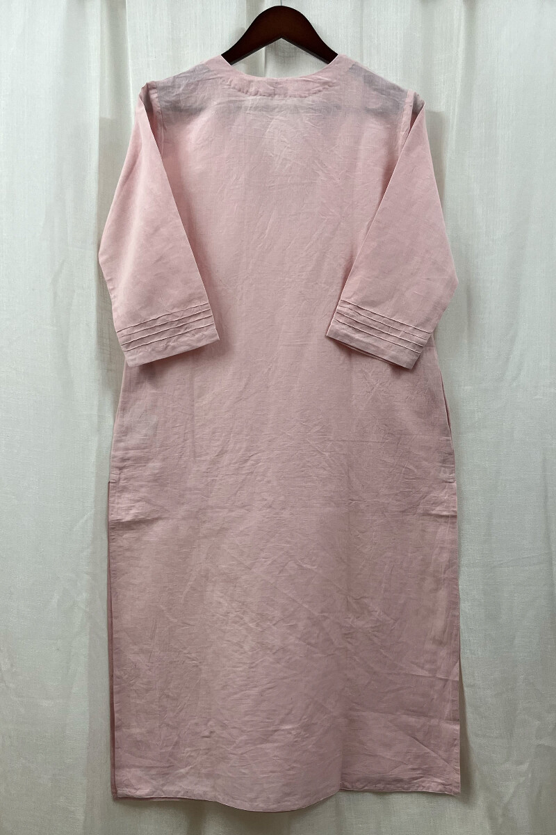 Light Pink Handcrafted Straight Cotton Linen Kurta