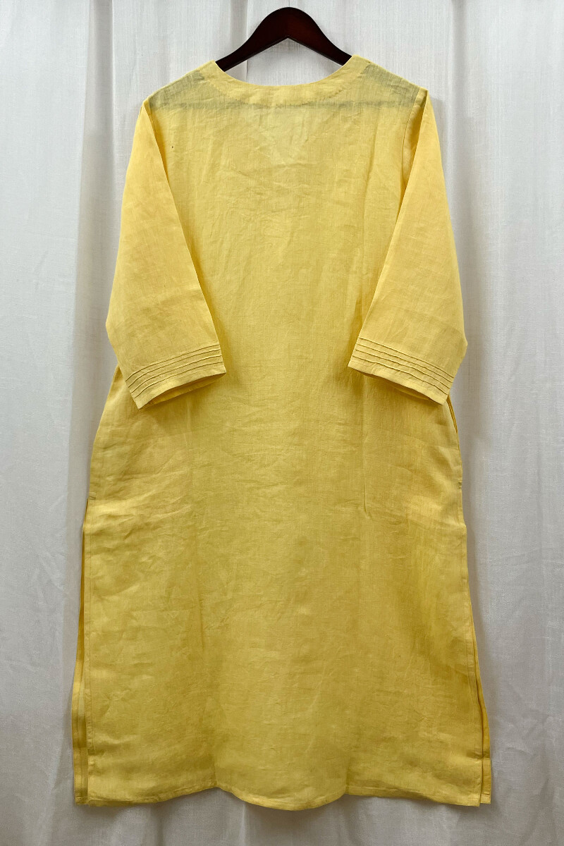 Yellow Handcrafted Straight Cotton Linen Kurta