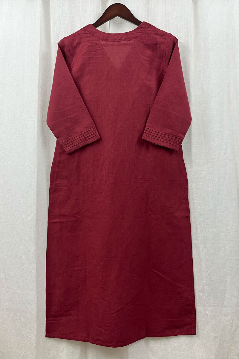 Maroon Handcrafted Straight Cotton Linen Kurta