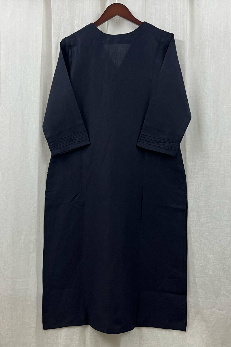 Navy Blue Handcrafted Straight Cotton Linen Kurta