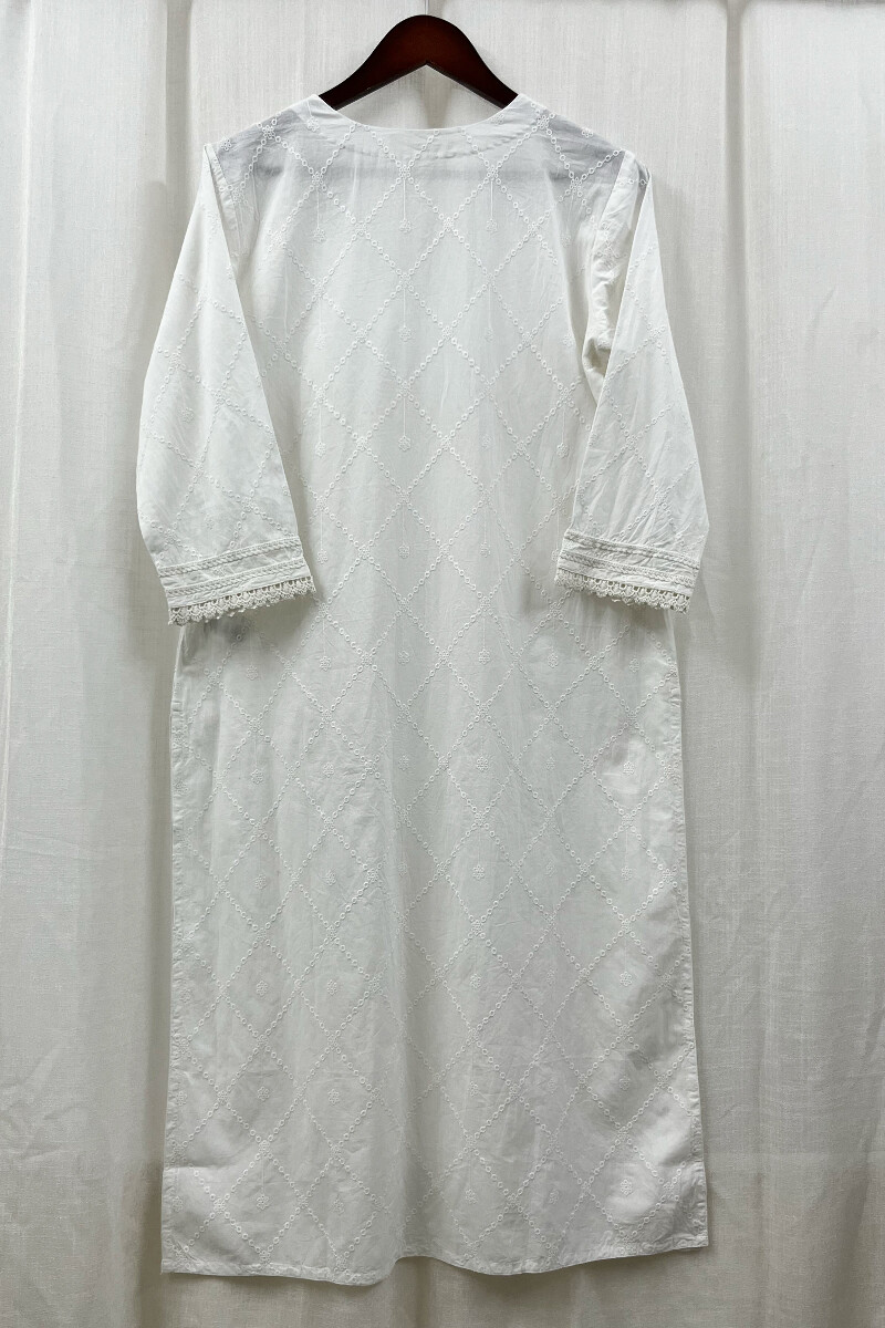 White Handcrafted Straight Cotton Kurta