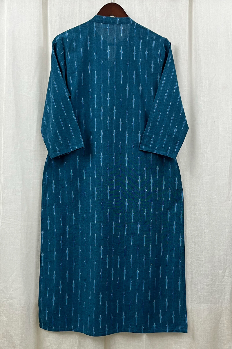 Blue Handcrafted Straight Handloom Cotton Kurta
