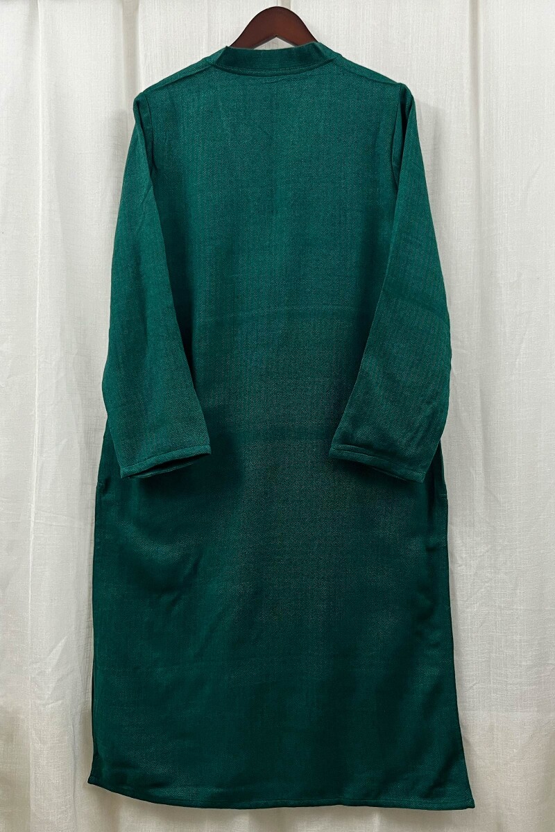 Green Handcrafted Straight Faux Wool Kurta