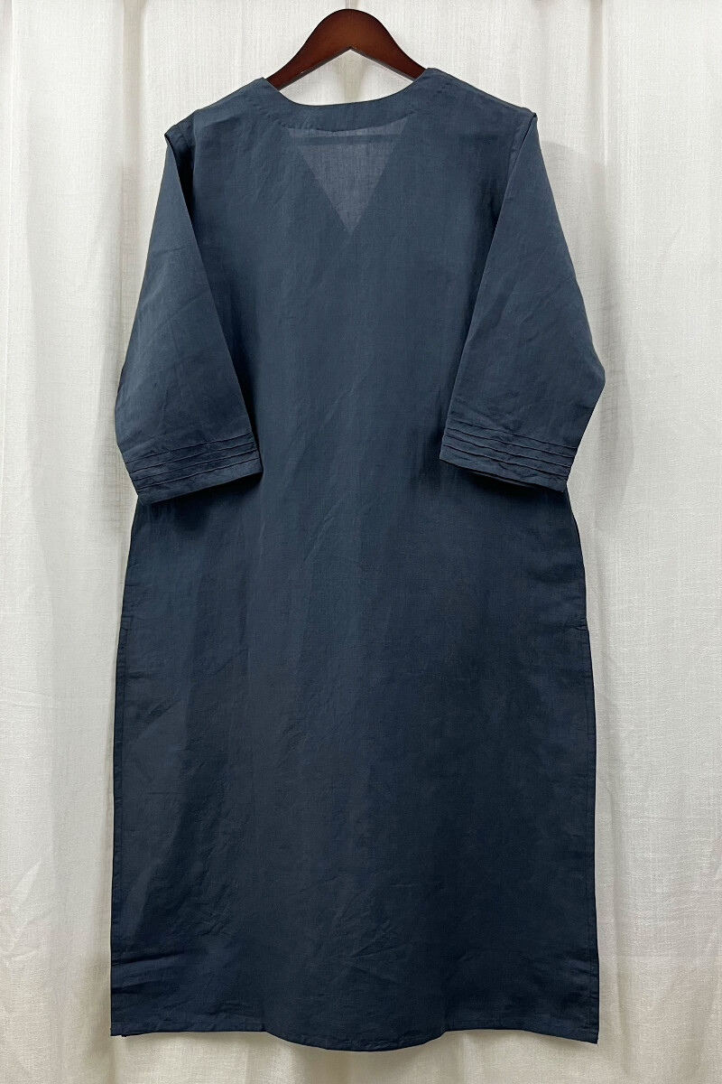 Blue Handcrafted Straight Cotton Linen Kurta