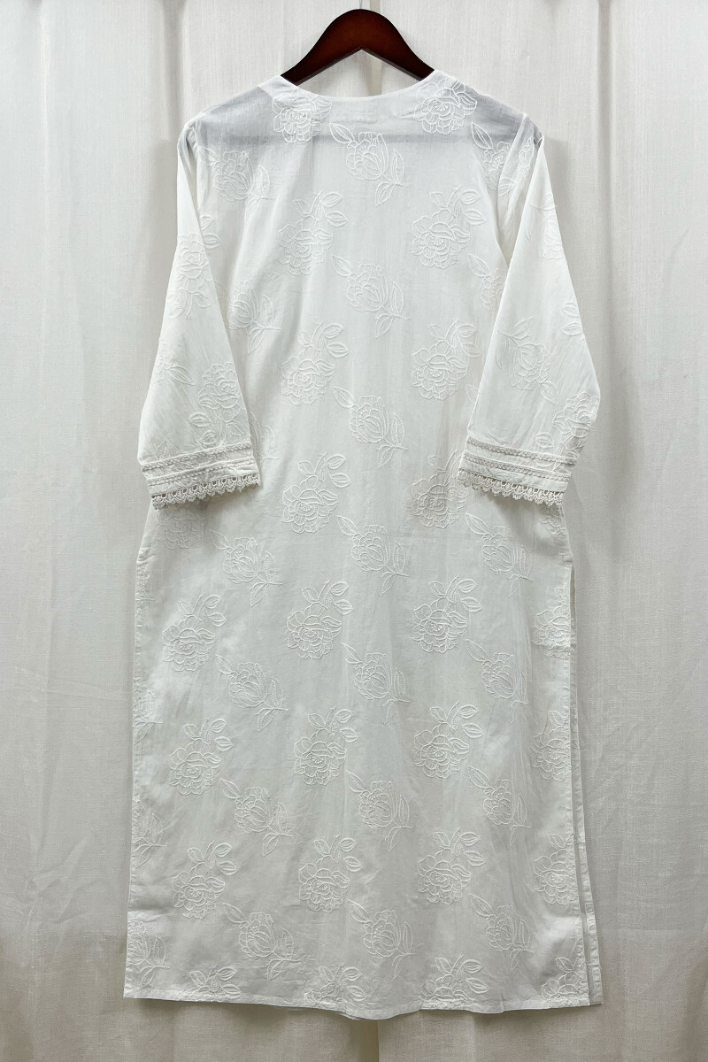 White Handcrafted Straight Cotton Kurta