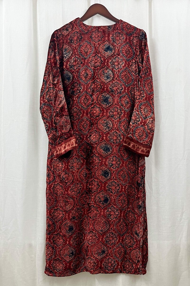 Ajrak Hand Block-Printed Straight Velvet Kurta
