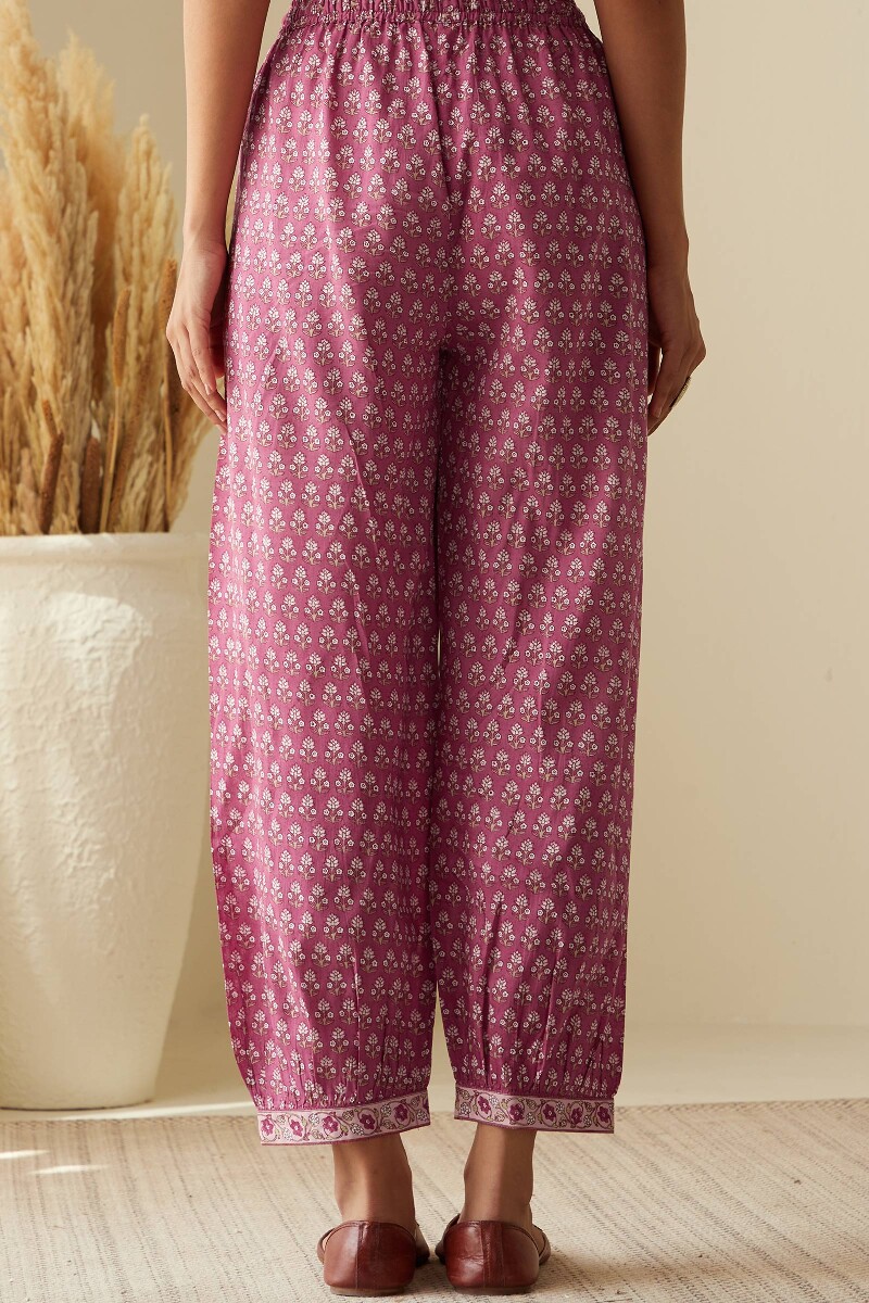 Pink Hand Printed Viscose Izhaar Pants