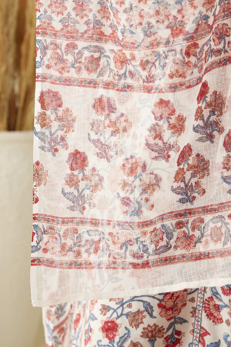 Cream Hand Printed Kota Dupatta