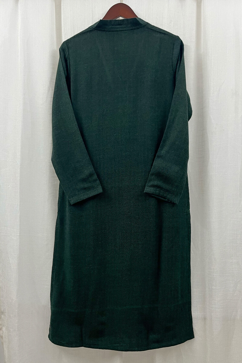 Green Handcrafted Straight Faux Wool Kurta
