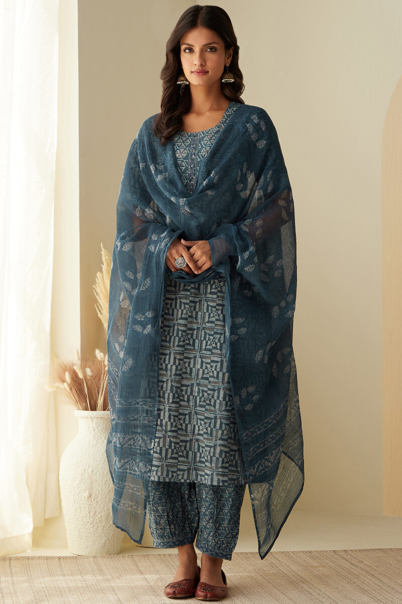 Akola Hand Block-Printed  Kota Dupatta
